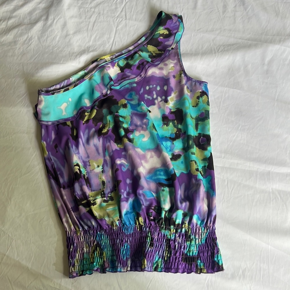 Vintage Gianni Bini Silk One shoulder Top Size Medium
